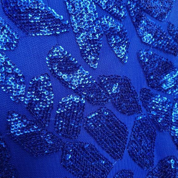 Tadashi Shoji Sequin Capsleeves Neoprene Shift Dress Royal Blue Women's Size L - Picture 12 of 16